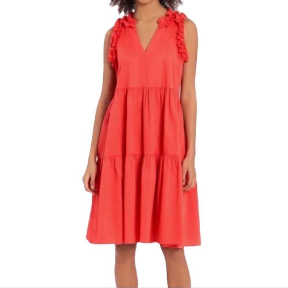 Maggy London Women's Shift Dress Coral Pink Poplin Ruffle Sleeve Hem Plus 16